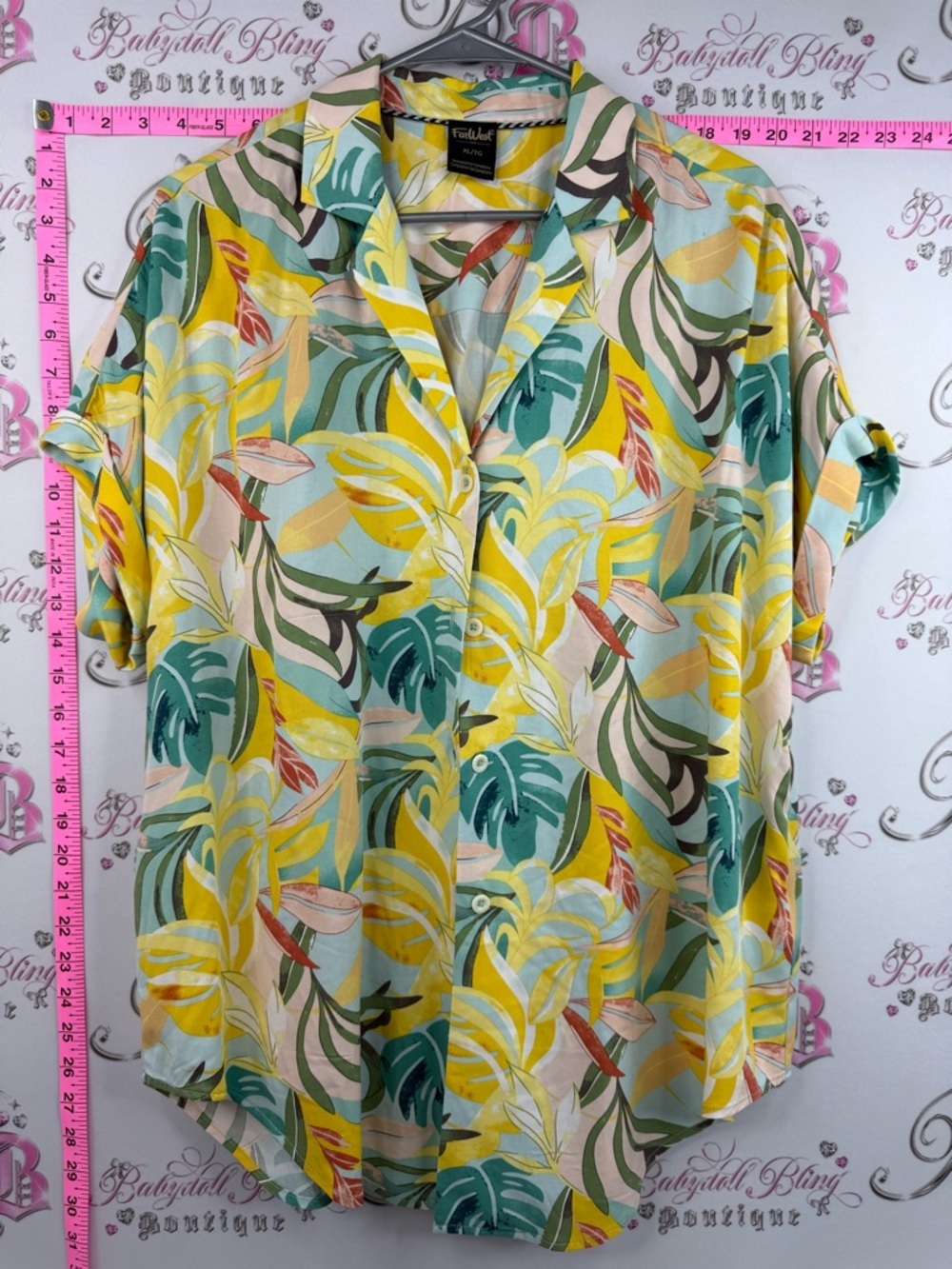 Far west T-shirt floral leafs Tropical Button-Down Shirt - Yellow & Aqua